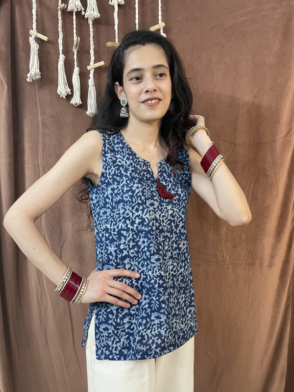 Handcrafted Sleeveless Cotton Kurti - 4